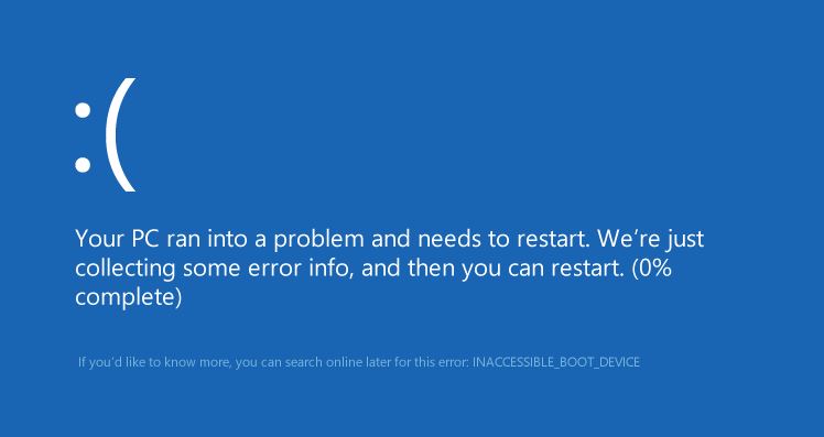 Crash. Your PC ran into a problem and needs to restart.